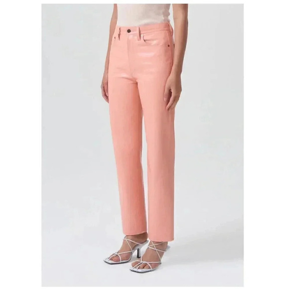 Agolde Pants - NWT Agolde Coral Lipstick Pink Recycled Leather 90s Pinch Waist Pants Size 24